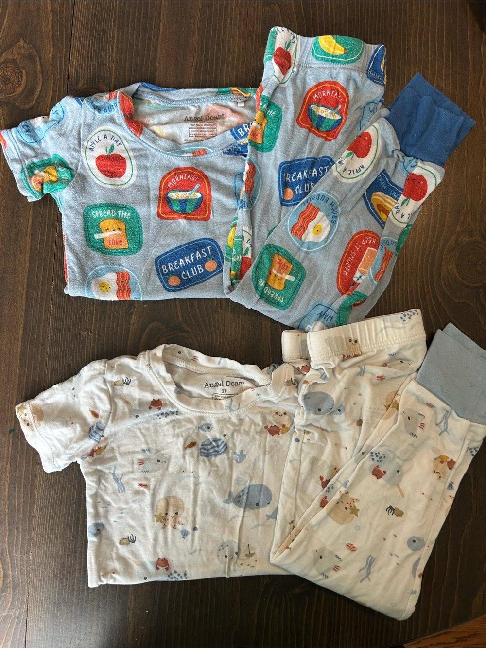 Angel Dear Boys 2T Pajama Bundle Breakfast + Ocean Print 2 Sets